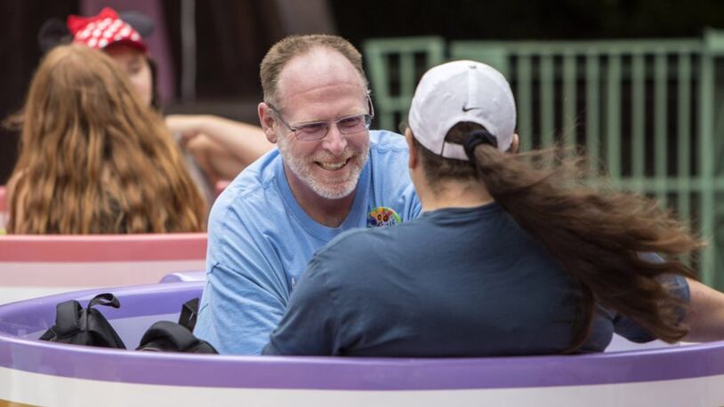 Huntington Beach resident Jeff Reitz, who has visited the parks of the Disneyland Resort every day since January 1, 2012, marked his 2,000th consecutive visit on Thursday. Here, Reitz enjoys a teacup ride at the Mad Tea Party in Fantasyland at Disneyland during his 2,000th visit to the park.