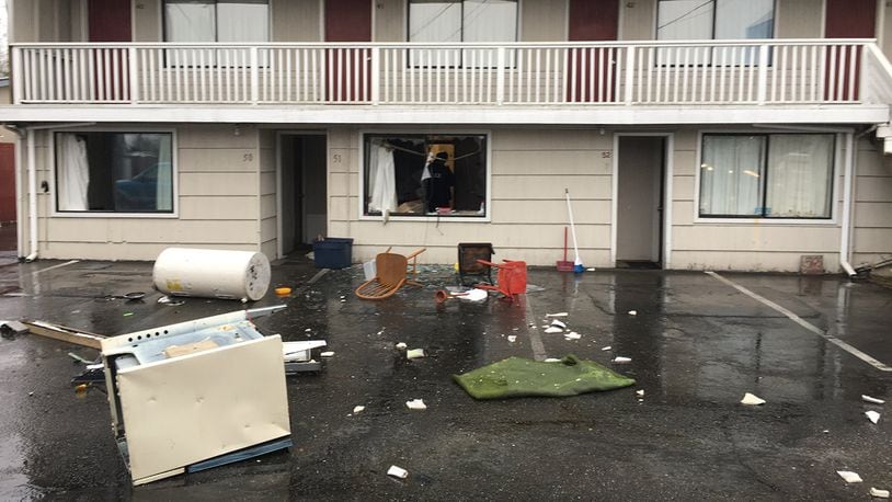 A man in Washington state was taken into police custody after authorities said he destroyed a motel room, threatened to kill police officers and threw tools out a window at police. (Photo by Edmonds Police Department)