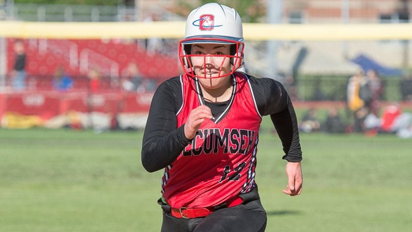 Tecumseh sophomore outfielder McKenzie Drews runs to third base during a sectional tournament game against Beavercreek on Monday. Drews hit two home runs in the Arrows’ 10-3 win. Contributed Photo by Bryant Billing