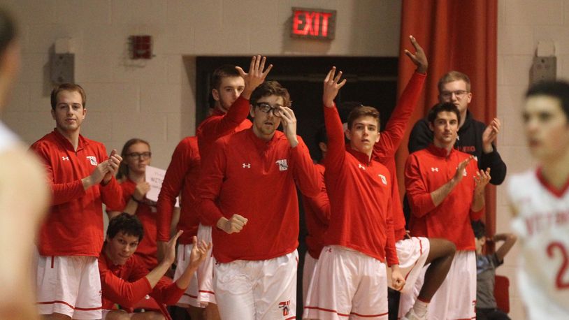 Wittenberg reacts to a score against Wabash on Wednesday, Feb. 13, 2019, at Pam Evans Smith Arena in Springfield. David Jablonski/Staff