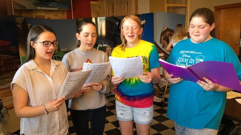 Youth Arts Ambassadors (from left) Ava Sullivan, Natalie Berry, Kyla Collins and Eleni Linardos rehearse for their dinner theater performance. CONTRIBUTED