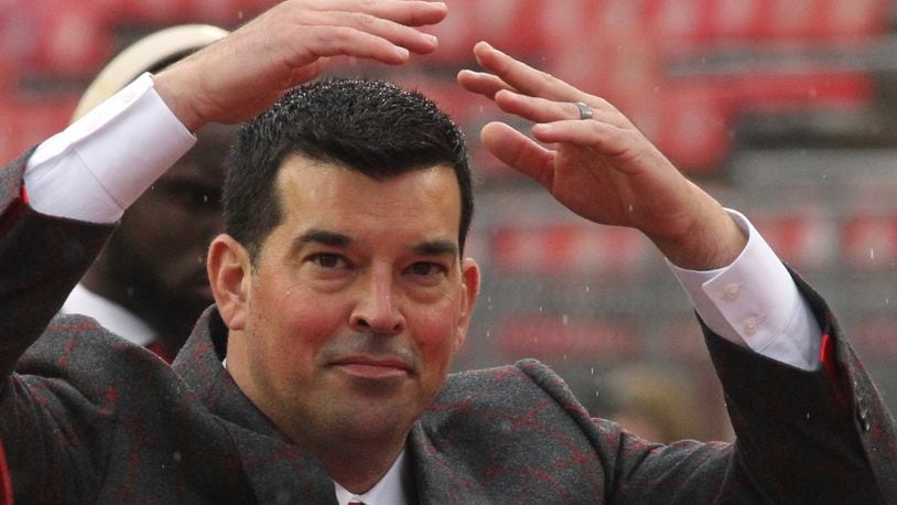Ohio State’s Ryan Day arrives at Ohio Stadium before a game against Wisconsin on Saturday, Oct. 26, 2019, in Columbus. David Jablonski/Staff