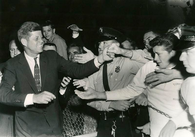 Senator John F. Kennedy arriving at Cox Airport in Vandalia, October, 1960, to begin campaigning for the Presidency. Kennedy’s travels in the Dayton area took him from Middletown, Dayton, Fairborn and Springfield Ohio that next day. DAYTON DAILY NEWS ARCHIVE