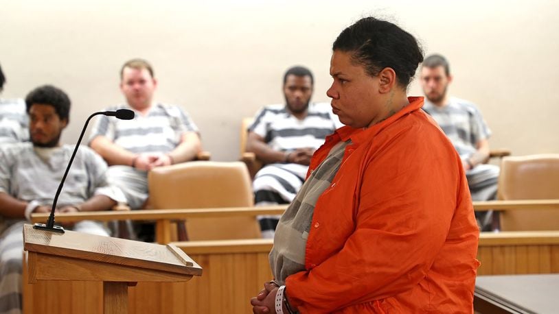 LaPrecious Anthony is arraigned in Clark County Municipal Court on Child Endangering charges Friday. BILL LACKEY/STAFF