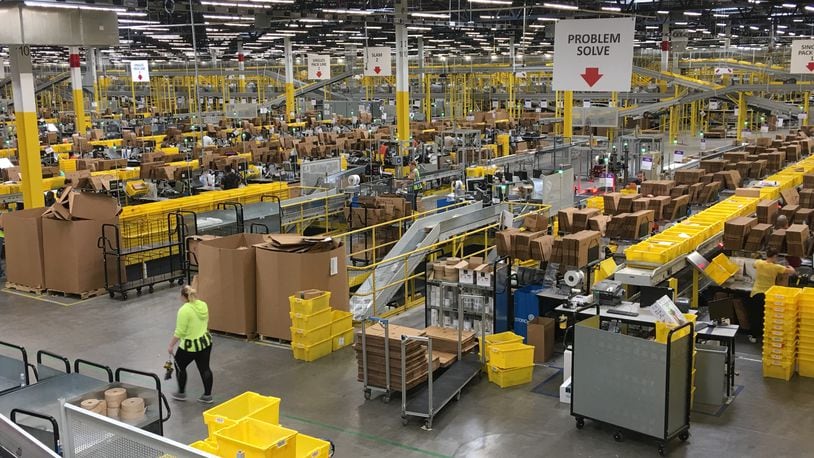 A look inside the Amazon fulfillment center in Etna, Ohio. The online giant is one of the companies that has continued to hire during the COVID-19 pandemic. FILE