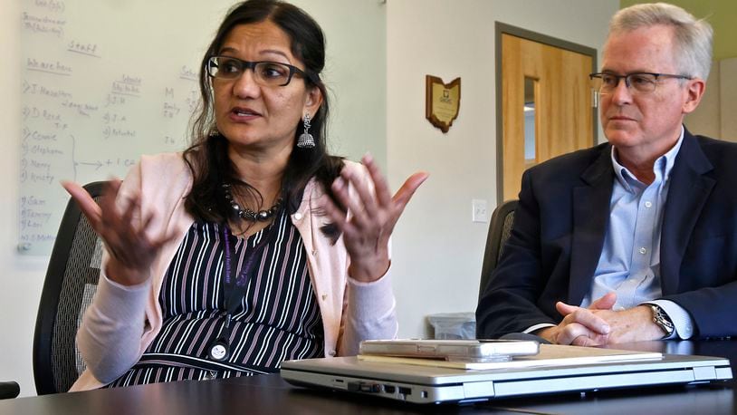 Dr. Yamini Teegala talks about taking Kent Youngman's job as CEO of the Rocking Horse Center Wednesday, Nov. 29, 2023. Youngman is retiring at the end of the year. BILL LACKEY/STAFF