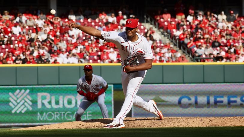 Reds starter Hunter Greene pitches against the Pittsburgh Pirates on Opening Day on Thursday, March 30, 2023, at Great American Ball Park in Cincinnati. David Jablonski/Staff