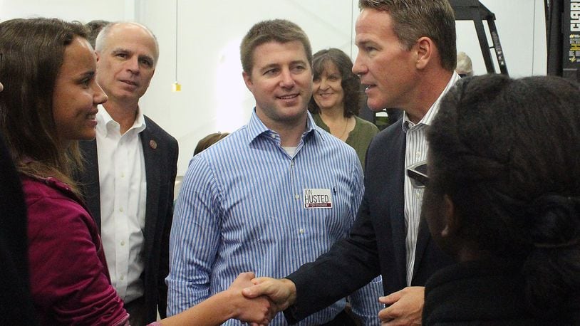 Ohio Secretary of State Jon Husted greets supporters at a campaign event at K. K. Tool Company in Springfield. Husted was in town campaigning to be the next governor of Ohio. JEFF GUERINI/STAFF