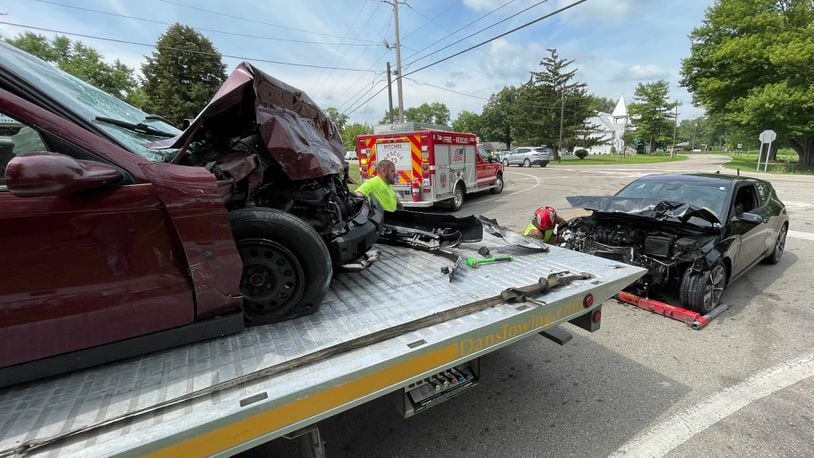 One driver was taken by CareFlight and another by ambulance following a two-car crash Monday, July 25, 2022, at the intersection of U.S. 68 and Jackson Road. BILL LACKEY/STAFF