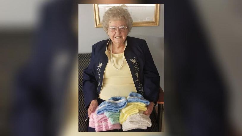 In her 28 years as a volunteer for Atrium Medical Center in Middletown, Ohio, Betty Banks has knitted 6,000 baby hats and 50 afghans for local newborns.