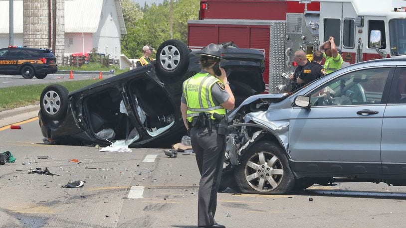 An 18-year-old was killed and another person was transported by Careflight after a two car accedent on Urbana Road just north of Ohio Rt. 334 Thursday, May 19, 2022. One other person was transported by medic with non-life threatening injuries. BILL LACKEY/STAFF