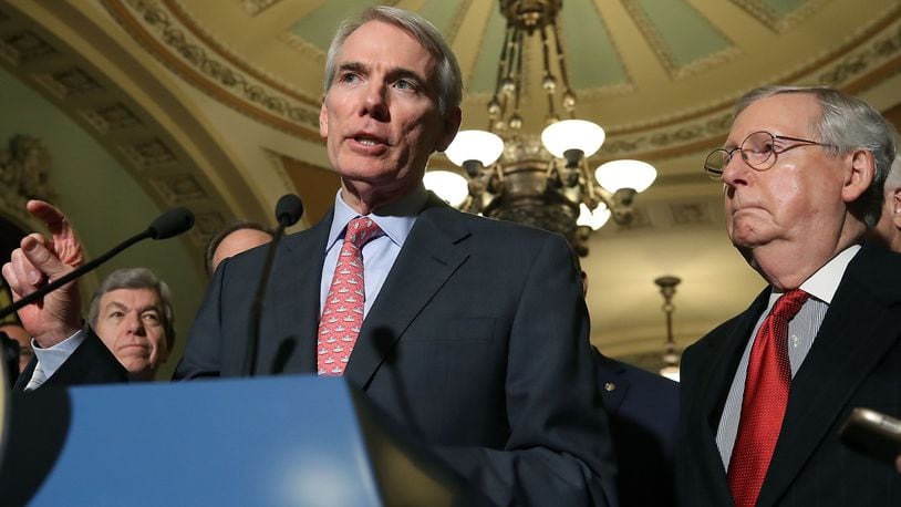 WASHINGTON, DC - NOVEMBER 14: Sen. Rob Portman (R-OH) speaks to reporters about the proposed Senate Republican tax bill, after attending the Senate GOP policy luncheon, at US Capitol on November 14, 2017 in Washington, DC. (Photo by Mark Wilson/Getty Images)