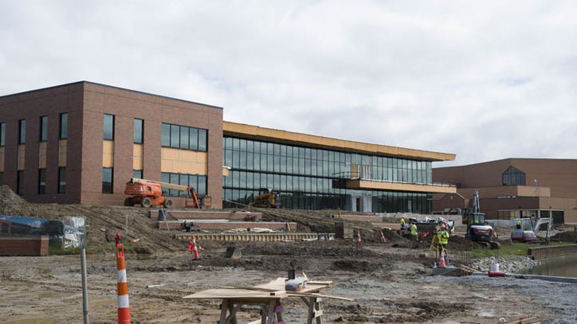Construction of the Lorne C. Sharnberg Business Center at Cedarville University is moving closer to completion. The Business Center will open in August 2024. Photo by Scott Huck/Contributed by Cedarville University
