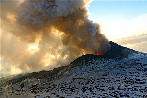 In this photo taken on Sunday, Jan. 6, 2013, Plosky Tolbachnik volcano erupts in Russia's Far Eastern Kamchatka Peninsula.