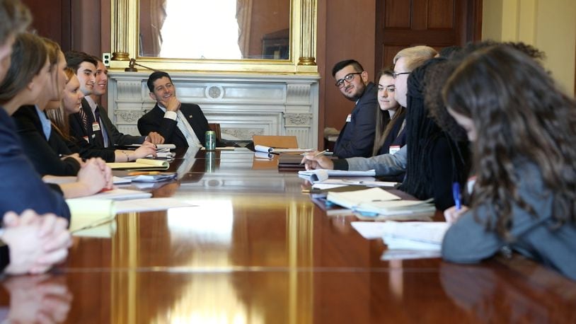 Speaker of the House Paul Ryan met with 17 Miami University students who are spending the semester in Washington, D.C. Ryan is a Miami graduate. PROVIDED