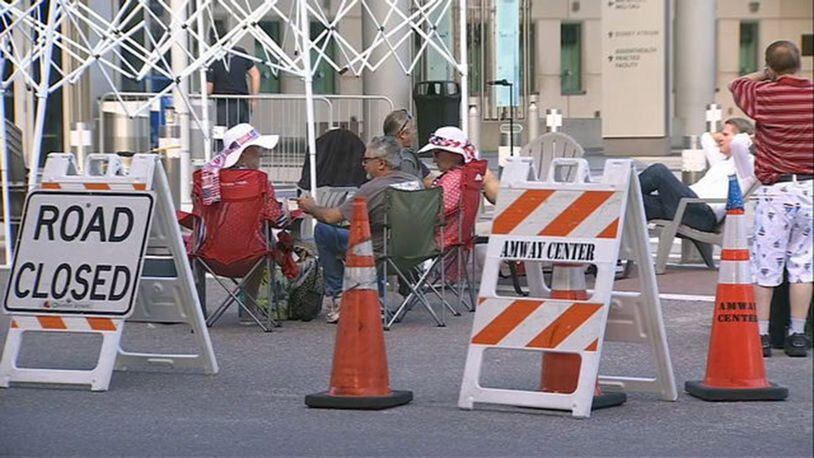 Trump supporters lined up a day in advance of President Donald Trump's re-election rally scheduled for Tuesday in Orlando, Florida.