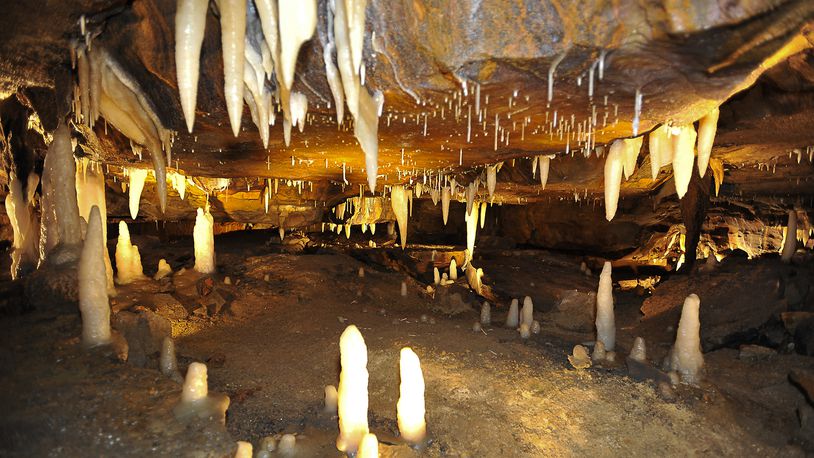 Ohio Caverns with a variety of  stalactites and stalagmites.  Staff photo by Bill Lackey