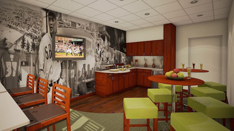 Graphic rendering of a newly renovated Dragons Baseball Luxury Box at Fifth Third Field.