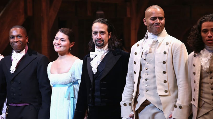 File photo: (L-R) Leslie Odom; Jr., Phillipa Soo, Lin-Manuel Miranda and Christopher Jackson attend "Hamilton" Broadway Opening Night at Richard Rodgers Theatre on August 6, 2015 in New York City.  (Photo by Neilson Barnard/Getty Images)