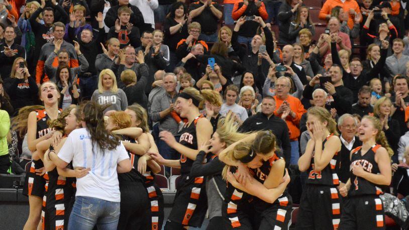 Minster defeated Ottoville to win a D-IV girls state basketball championship. ERIC FRANTZ / CONTRIBUTOR