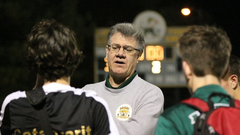 Catholic Central boys soccer coach Shane Latham ranks second in Ohio with 476 wins. Greg Billing/CONTRIBUTED