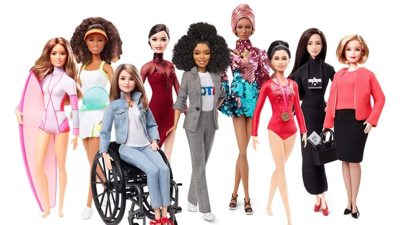 Naomi Osaka (second from left) and Yara Shahidi (center)are among the 20 women being honored by Barbie with dolls in their likeness for the brand's 60th anniversary.
