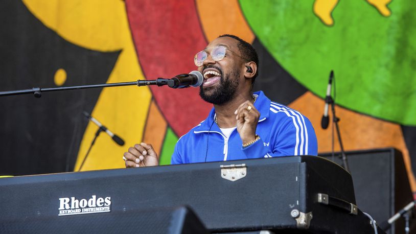 FILE - PJ Morton performs at the New Orleans Jazz and Heritage Festival, April 26, 2019, in New Orleans. Morton comes home with a new album and memoir dropping soon amid a Saturday afternoon performance May 4, 2024, at the New Orleans Jazz & Heritage Festival, which nears the end of an eight-day run. (Photo by Amy Harris/Invision/AP, File)