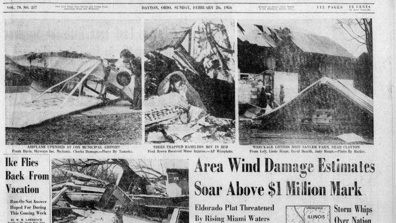 Dayton Daily News coverage of tornado activity in the region that happened on Feb. 25, 1956.