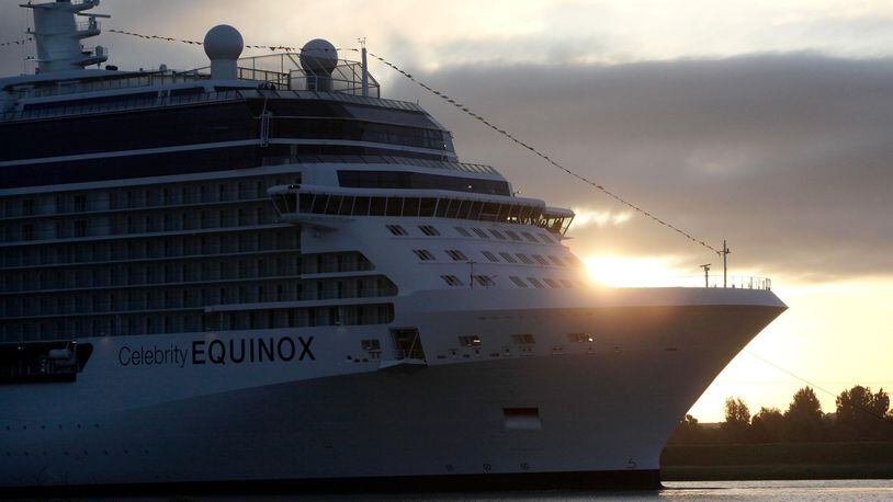 PAPENBURG, GERMANY - JUNE 20:  Cruiser ship Celebrity Equinox leaves the Meyer Papenburg shipyard en-route to Eemshaven in the Netherlands on June 20, 2009 in Papenburg, Germany. The 317 metres long and 36,8 metres wide ship is one of five luxury cruise ships, which will be built for the American shipping company Celebrity Cruises until 2011.  (Photo by Krafft Angerer/Getty Images)