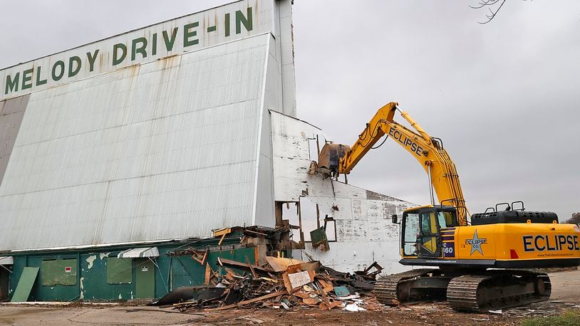 Demolition started on The Melody Drive-In Tuesday, Nov. 1, 2022. The demolition started after a groundbreaking ceremony for the new Melody Park housing development, which hopes to bring around 1,000 units to Clark County over the next several years. BILL LACKEY/STAFF