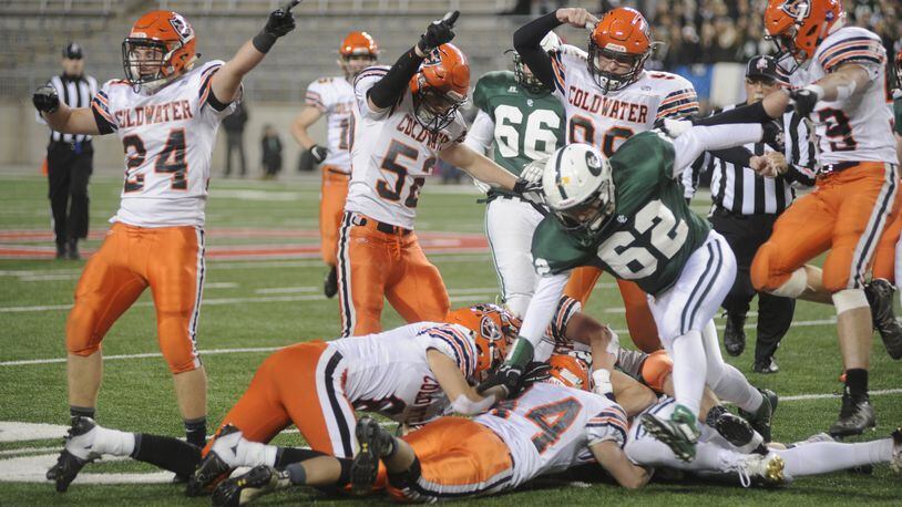 Coldwater lost Canton Central Catholic 16-13 in the Division V high school football state championship at Ohio Stadium last December. MARC PENDLETON / STAFF