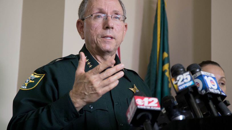 Martin County Sheriff William Snyder holds a press conference in Tequesta, Florida on August 17, 2016. John Stevens and Michelle Mishcon were found dead after being attacked by Austin Harrouff Monday night at Stevens home on Southeast Kokomo Lane in Tequesta. (Allen Eyestone / The Palm Beach Post)