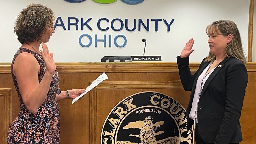 Clark County Commission president Melanie Flax Wilt swore in Sasha Rittenhouse, of Pike Twp., to a seat in the Clark County commission.