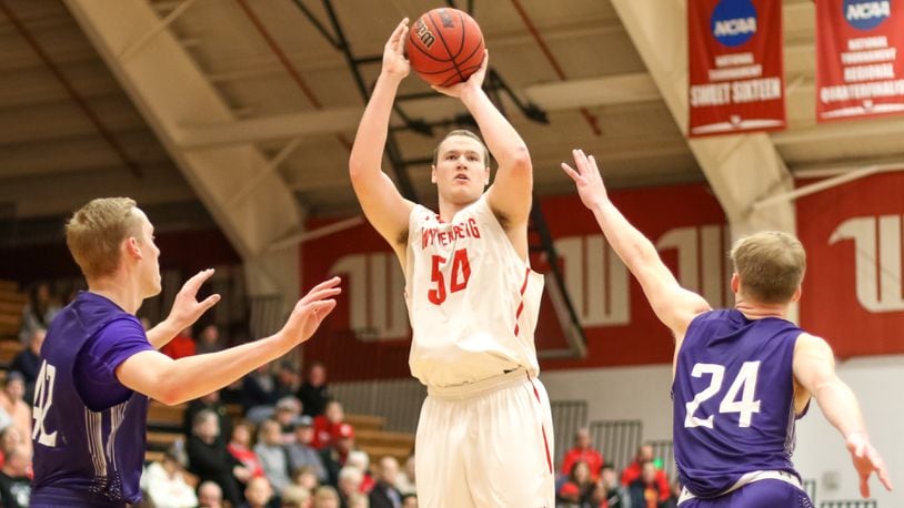 Wittenberg University’s Connor Seipel shoots a jump shot during their game against Kenyon on Saturday afternoon at Pam Evans Smith Arena. The Tigers won 75-65. CONTRIBUTED PHOTO BY MICHAEL COOPER