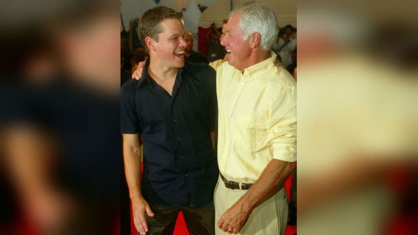 DEAUVILLE, FRANCE - SEPTEMBER 5: Actor Matt Damon and his father attend the 'The Bourne Supremacy' premiere at the 30th Deauville American Film Festival on September 5, 2004 in Deauville, France.