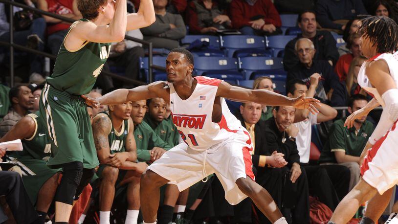 Dayton’s Dyshawn Pierre plays defense against UAB during the Flyers 78-71 victory at UD Arena PHOTO ERIK SCHELKUN