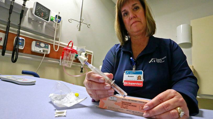 Robin Chadeayne, an RN supervisor in the Springfield Regional Medical Center Emergecy Department, says administering Narcan for a drug overdose has become a common occurance. Bill Lackey/Staff