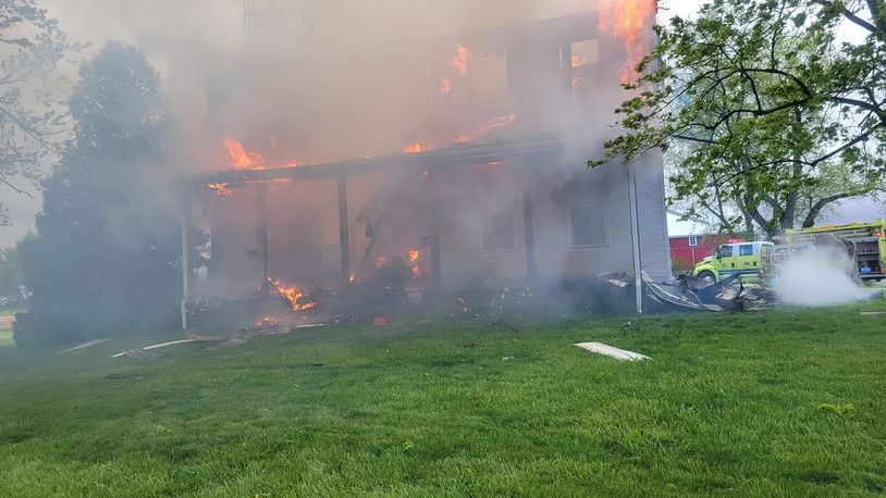 Madison Twp. Fire & EMS responded to a house fire on Monday, May 1, 2023, on Botkin Road, and firefighters battled heavy flames and high winds for more than six hours. Photo by Madison Twp. Fire & EMS