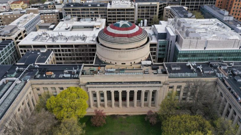 The latest hack to hit the Massachusetts Institute of Technology transformed the campus's Great Dome into Captain America's shield. (Photo courtesy Raymond Huffman)