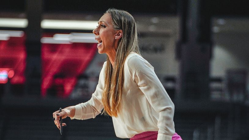 Melissa Kolbe, the new Wittenberg women's basketball coach, coaches for the Cincinnati Bearcats. Photo courtesy of the University of Cincinnati