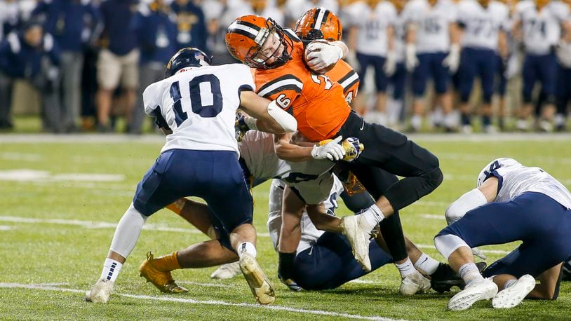 Versailles defeated Kirtland to win the Division V state football championship on Saturday, Dec. 4, 2021. Michael Cooper/CONTRIBUTED