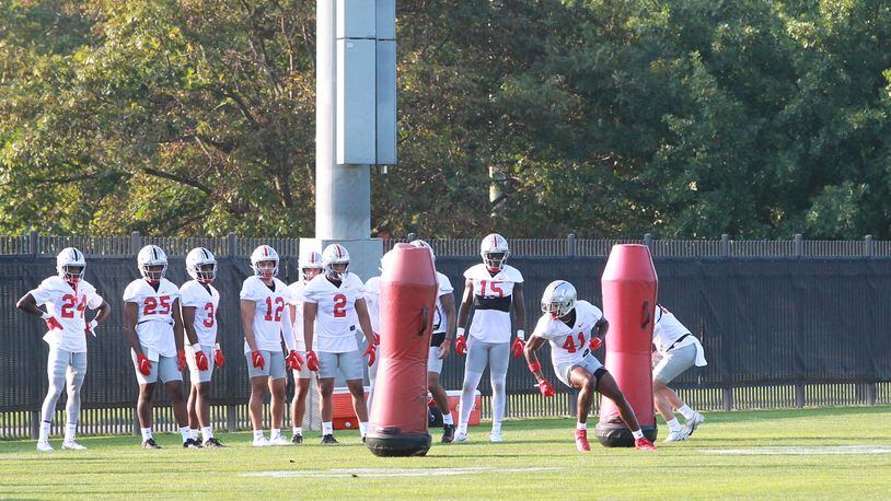 Josh Proctor (41) and the safeties. The Ohio State Buckeyes began preseason camp for their 132nd season Aug. 4, 2021, in Columbus, Ohio.