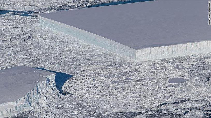 A large, rectangular ice sheet was discovered  during an Antarctica flyover last week, NASA said.