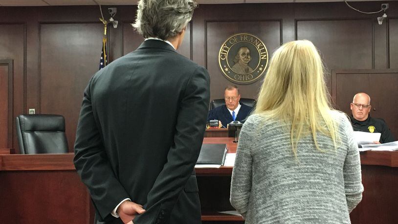 Brooke Skylar Richardson, right, and her attorney Charles M. Rittgers appear before Judge Rupert E. Ruppert last Friday during her arraignment hearing in Franklin Municipal Court. Richardson, 18, is charged with reckless homicide for the May death of her baby after its remains were found in the backyard of her home. If convicted of the third-degree felony, she faces one to five years in prison. ED RICHTER/STAFF