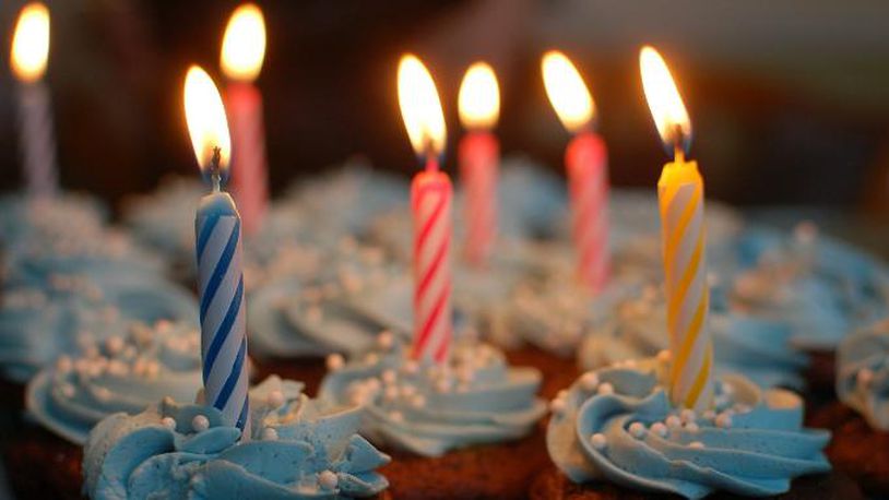 Stock photo of birthday cupcakes and candles.