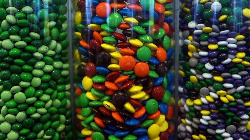 M&M's are viewed in the M&M store in Times Square on July 24, 2014 in New York City.