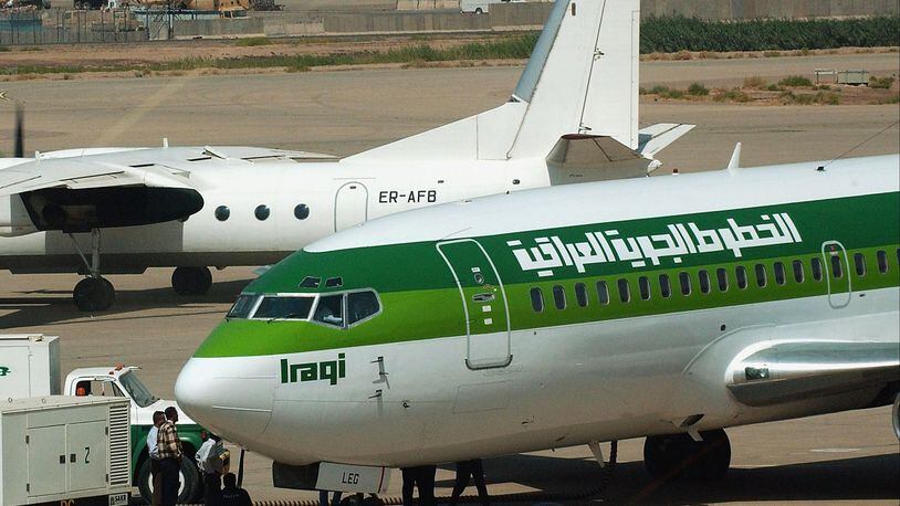 An Iraqi Airways Boeing 737 sits on the tarmac at Baghdad International Airport in Baghdad, Iraq.