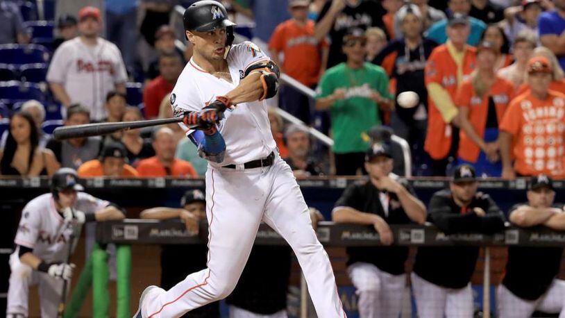 Giancarlo Stanton hit 59 homers for the Marlins during the 2017 season.