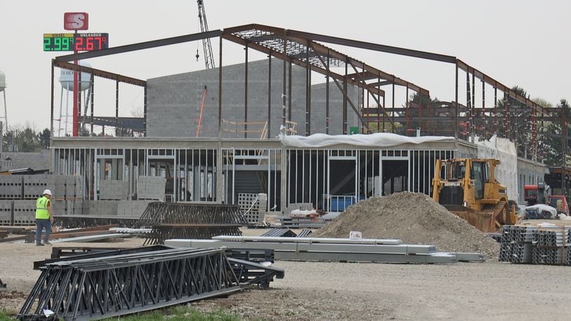 Work continues earlier this month on the new Northeastern School in South Vienna. BILL LACKEY/STAFF