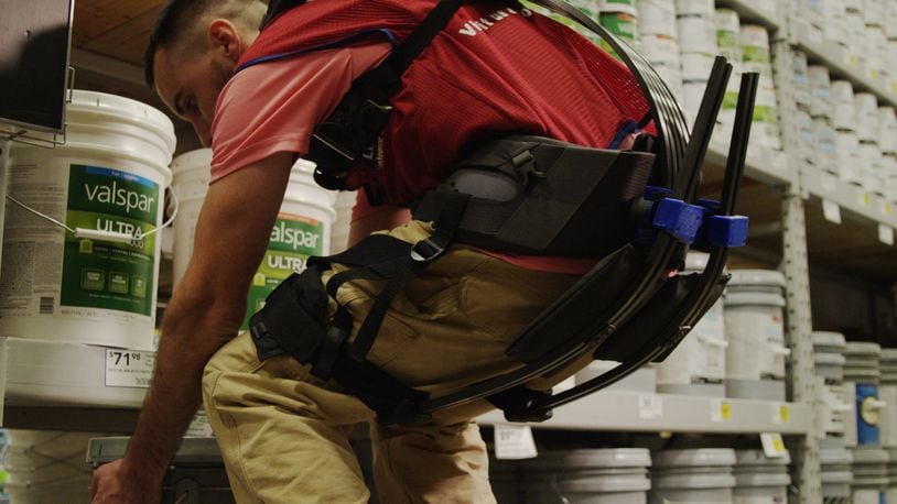 The light-weight exosuit reinforces proper lifting form and is intended to make lifting heavy objects easier. (PRNewsfoto/Lowe’s Companies, Inc.)